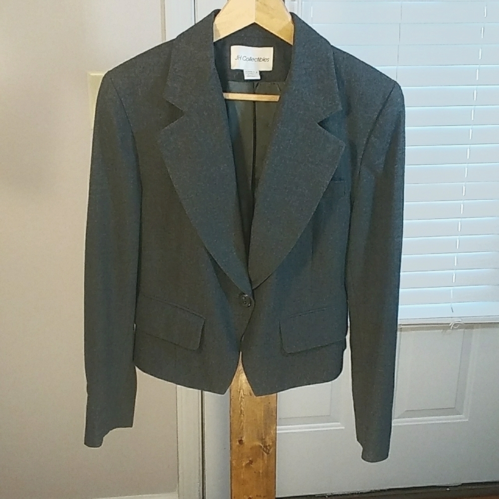 JH Collectibles Formal 100% Wool Charcoal Gray Long Sleeves Blazer Jacket Size 6